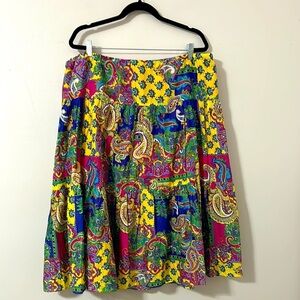 Lauren Ralph Lauren Patchwork Multicolored Paisley Skirt Sz 2X Cottagecore Boho
